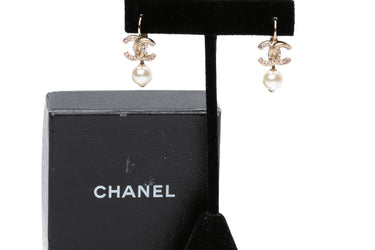CHANEL Crystal Pearl CC Drop Earrings