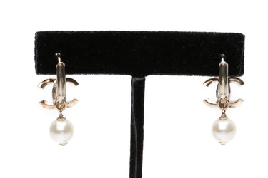 CHANEL Crystal Pearl CC Drop Earrings