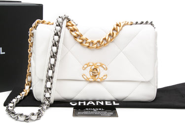 CHANEL White Goatskin Quilted Chanel 19 Flap Bag