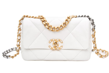 CHANEL White Goatskin Quilted Chanel 19 Flap Bag