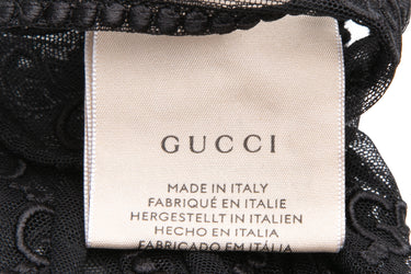 GUCCI Black GG Monogram Embroidered Tule Sheer Gloves Small (NEW)