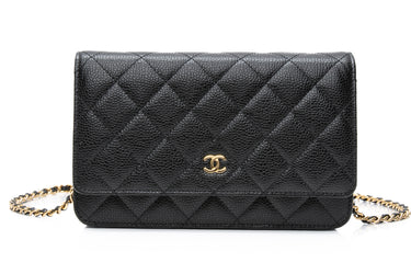 CHANEL Black Caviar Quilted Wallet On Chain WOC
