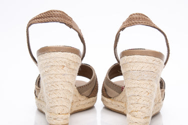 BURBERRY Check Canvas Wedge Sandals 37.5