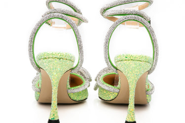 MACH & MACH Green Glitter Double Bow Ankle Strap High Heels 39 (New)