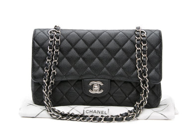 CHANEL Black Classic Caviar Quilted Medium Double Flap Bag