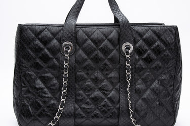 CHANEL Large Black Quilted Leather Python Easy Carry Tote