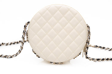 CHANEL Black White Lambskin Coco Lifesaver Round Crossbody Bag