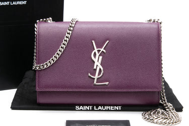 SAINT LAURENT Lilac Grain de Poudre Small Monogram Kate Satchel Crossbody Bag