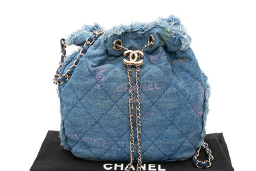 CHANEL Blue Denim Multicolor Quilted Mood Bucket Bag