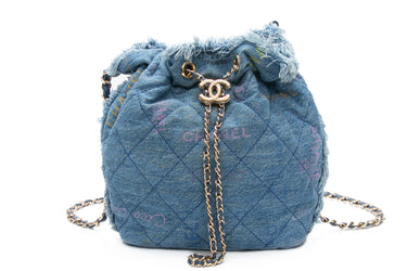 CHANEL Blue Denim Multicolor Quilted Mood Bucket Bag