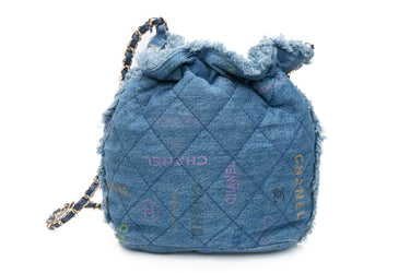 CHANEL Blue Denim Multicolor Quilted Mood Bucket Bag