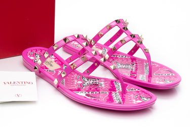 VALENTINO GARAVANI Fuchsia Thongs Jelly Rockstud Flat Sandals 41 (New)