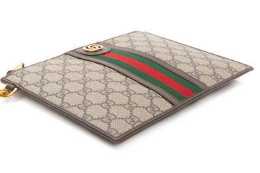 GUCCI GG Supreme Monogram Web Ophidia Wristlet Pouch