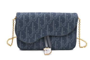 DIOR Blue Dior Saddle Wallet on Chain Crossbody Bag (NEW)
