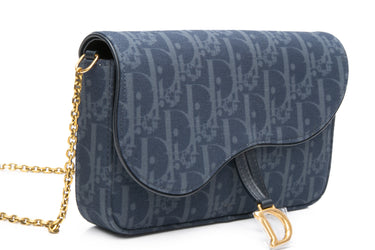 DIOR Blue Dior Saddle Wallet on Chain Crossbody Bag (NEW)
