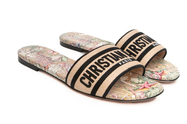 DIOR Straw Embroidered Multicolor Cabinet de La Mer Dway Flat Slide Sandals 39.5 (New)