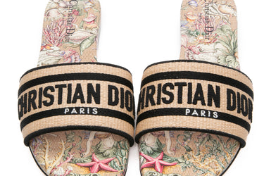DIOR Straw Embroidered Multicolor Cabinet de La Mer Dway Flat Slide Sandals 39.5 (New)