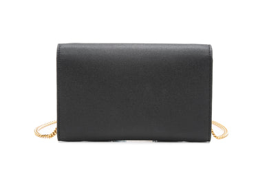 SAINT LAURENT Black Grain De Poudre Uptown Chain Wallet Crossbody Bag