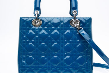 DIOR Patent Cannage Medium Blue Lady Dior Bag