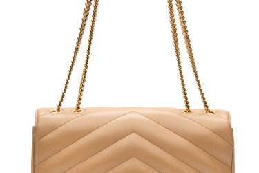 SAINT LAURENT Natural Tan LouLou Medium in Matelasse Lambskin Shoulder Bag (NEW)