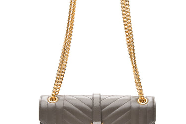 SAINT LAURENT Earth Envelope Triquilt Medium Shoulder Bag in Grained Leather
