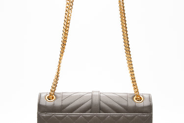 SAINT LAURENT Earth Envelope Triquilt Medium Shoulder Bag in Grained Leather