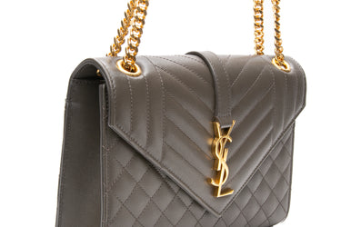 SAINT LAURENT Earth Envelope Triquilt Medium Shoulder Bag in Grained Leather