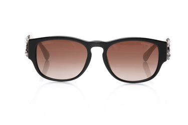 CHANEL Brown Acetate and Beige Lambskin Crystal Baguette Chain CC Sunglasses