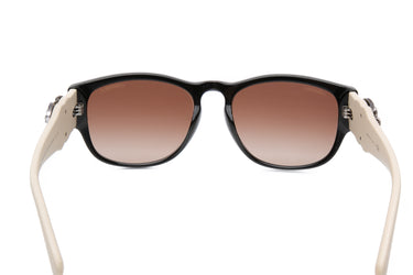 CHANEL Brown Acetate and Beige Lambskin Crystal Baguette Chain CC Sunglasses