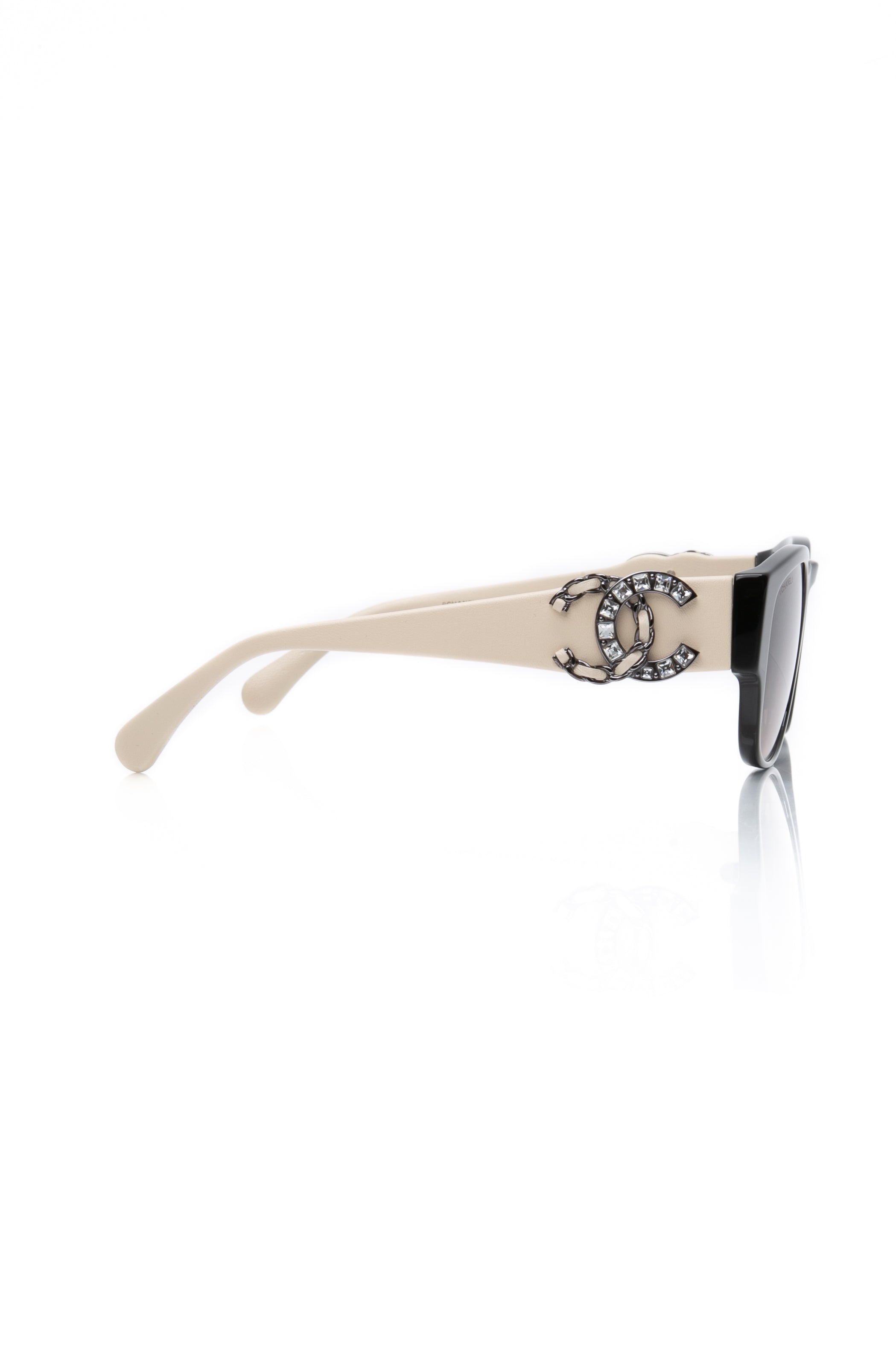 CHANEL Brown Acetate and Beige Lambskin Crystal Baguette