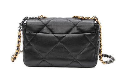 CHANEL Black Goatskin Quilted Chanel 19 Flap Bag