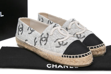 CHANEL Grey Black CC Espadrilles 39