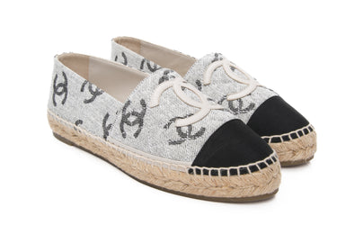 CHANEL Grey Black CC Espadrilles 39