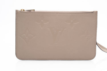 LOUIS VUITTON Beige Empreinte Monogram Giant Neverfull Wristlet (New)