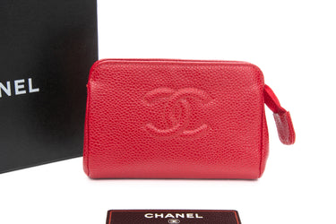 CHANEL Vintage Red Caviar Leather Timeless CC Small Pouch