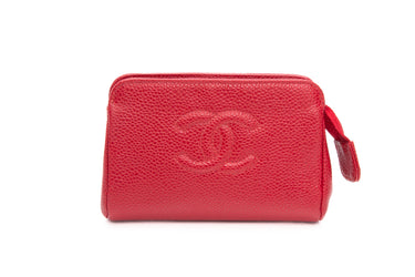 CHANEL Vintage Red Caviar Leather Timeless CC Small Pouch