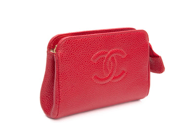 CHANEL Vintage Red Caviar Leather Timeless CC Small Pouch
