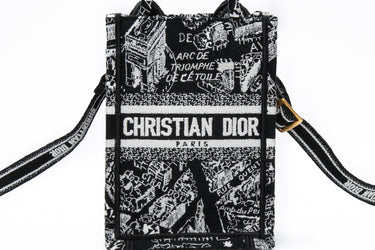 CHRISTIAN DIOR White Black Mini Book Tote Phone Bag