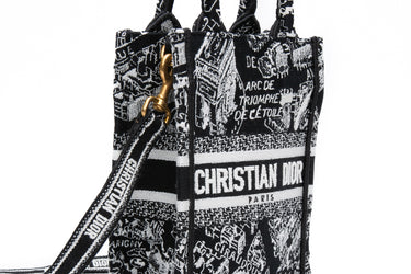 CHRISTIAN DIOR White Black Mini Book Tote Phone Bag