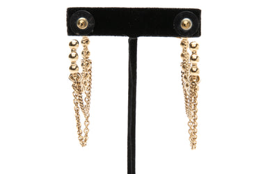 CHANEL Gold Metal Crystal Bead Chain CC Hoop Earrings
