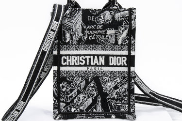 CHRISTIAN DIOR White Black Mini Book Tote Phone Bag