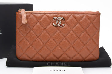 CHANEL Light Caramel Brown Small O Case Pouch