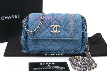 CHANEL 22P Blue Denim Micro Graffiti CC Logo Crossbody