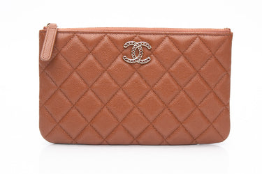 CHANEL Light Caramel Brown Small O Case Pouch