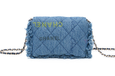 CHANEL 22P Blue Denim Micro Graffiti CC Logo Crossbody