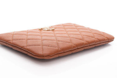 CHANEL Light Caramel Brown Small O Case Pouch