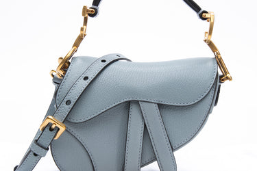 DIOR Cold Blue Goatskin Micro Saddle Bag with Strap Shoulder/ Crossbody Bag