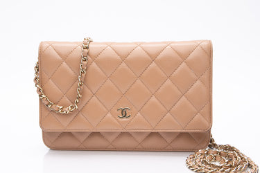 CHANEL Dark Beige Caviar Quilted Wallet On Chain WOC