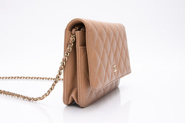 CHANEL Dark Beige Caviar Quilted Wallet On Chain WOC