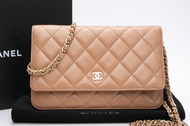 CHANEL Dark Beige Caviar Quilted Wallet On Chain WOC